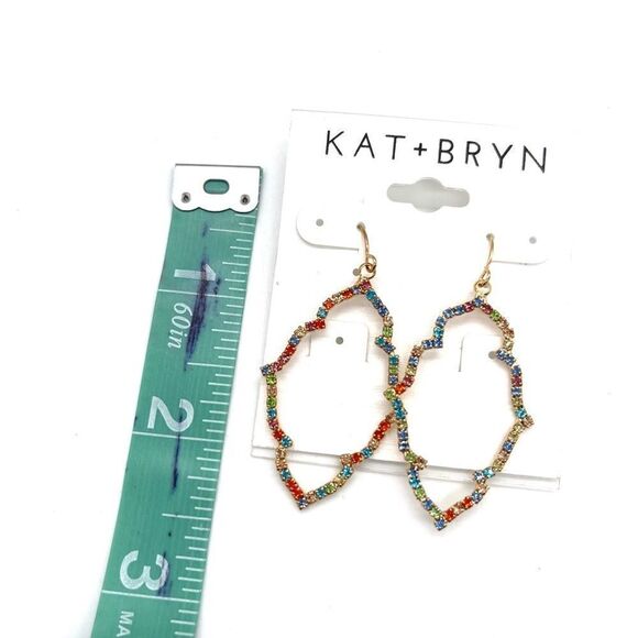 Kat + Bryan Geometric Earrings w/ Rhinestone on Gold tone NWT - Picture 3 of 3
